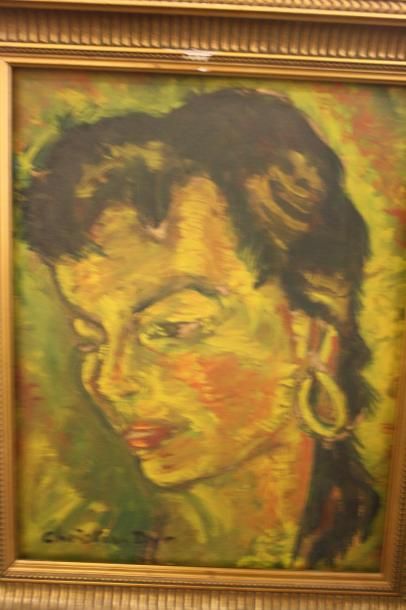 null Portrait de femme, huile sur carton, signée en bas à gauche Christian Dyr 