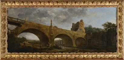 null ROBERT Hubert (Paris 1733 - 1808)
Pont surmonté d'une tour en ruines
Huile sur...