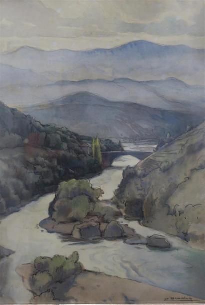null Luc Barbier ( FR - 1903 - 1989)
Paysage à la rivière et au pont
Aquarelle sur...
