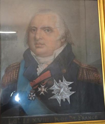 null Louis XVIIIe Roi de France, pastel et huile.
XIXème siècle.
A vue : 58 x 47.5...