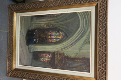 null Hubert Gautier, Huile sur panneau, L'orgue de Saint Vincent à Rouen.