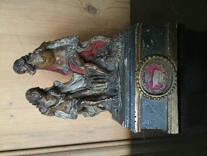  Le Christ et Saint Jean-Baptiste, reliquaire en bois sculpté doré, polychromé, reliques...