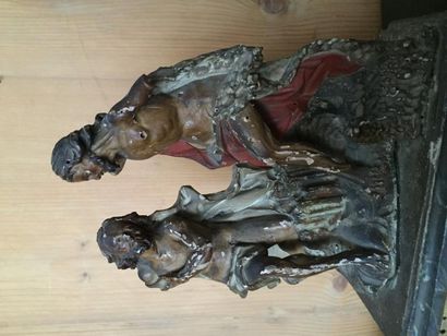  Le Christ et Saint Jean-Baptiste, reliquaire en bois sculpté doré, polychromé, reliques...