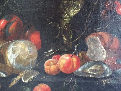 null Ecole hollandaise du XVIIème siècle.

Nature morte au citron et aux huîtres.

Huile...