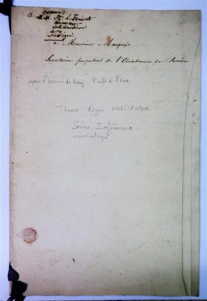 null SEINE-MARITIME / MINERALOGIE. Manuscrit de 20 pp. in-folio (incomplet de la...