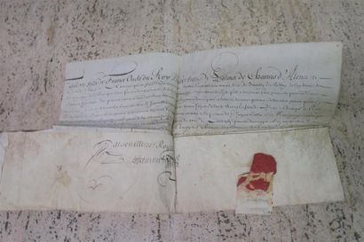 null GASTON D'ORLEANS (1608/1660). Pièce signée sur parchemin, avec restes de sceau...