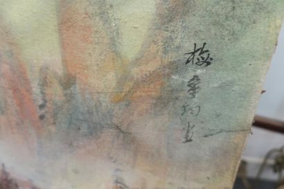 null Ecole moderne asiatique, paysage Huile sur toile signé en haut à droite, 113x146...