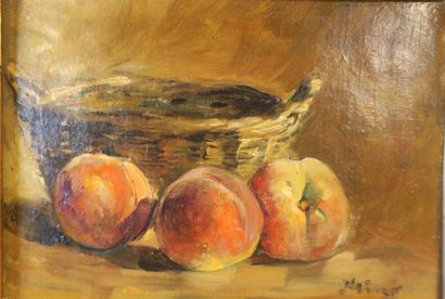 null Ecole fin XIX- début Xxème 
Panier et fruits, 1915
huile sur toile
Signée et...