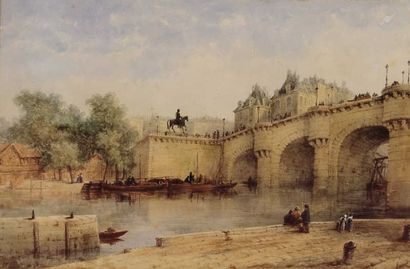 null Georges (XIX°) 
" Le pont neuf" 
Aquarelle sur papier signée et datée 1886....