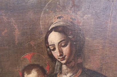 null ECOLE FLORENTINE Vers 1600.
La Vierge avec l'Enfant Jésus, le pape saint Marcel,...