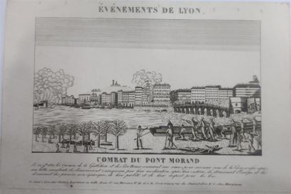 null LYON - Ecole lyonnaise, début du XIXème siècle
Combat du Pont Morand 
Rare gravure...