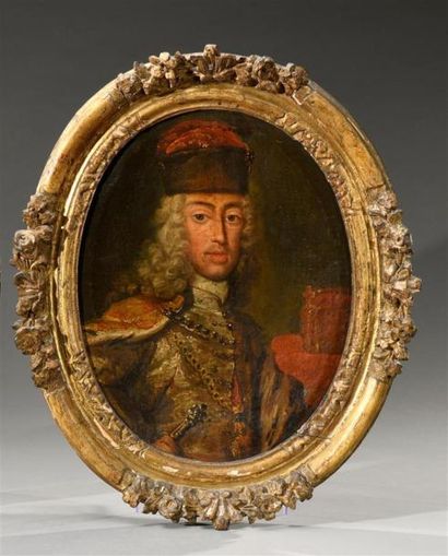 null ECOLE FRANCAISE Première moitié du XVIIIe siècle
Portrait de souverain.
Huile...