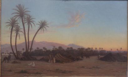 null Hippolyte PLANTET (1829-1882).
Bédouins à l'oasis.
Huile sur toile.
Signée en...