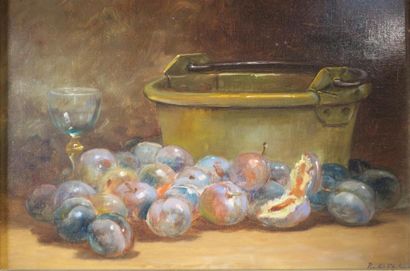 null Francisque Prevel d'Arlay (XIXème siècle)
Les prunes
Huile sur toile
Signée...