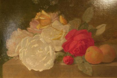 null Jules Médard (1855- vers 1925)
Fleurs et fruits sur une pierre
Huile sur toile...