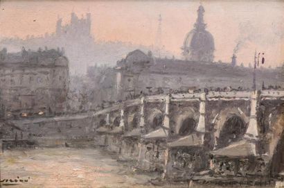 null Joaquim Miro (1849-1914)
Le pont de la Guillotière
Huile sur carton
Signée en...