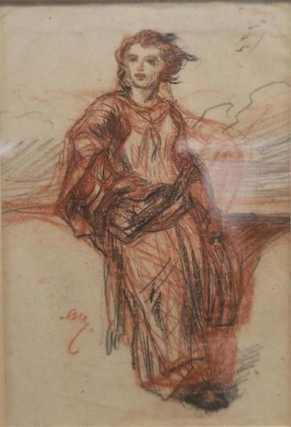 null Adolphe Mouilleron (1820-1881)
Femme en costume
Pierre noire et sanguine sur...