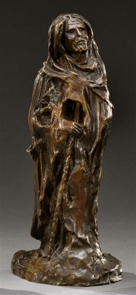 null Berthe Imer Girardet (1869-1940)
" Vieillard au bâton "
Sujet en bronze à patine...