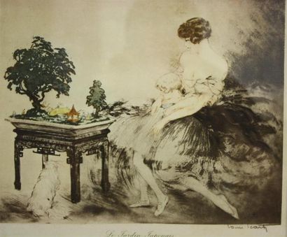 null Louis Icart (1888-1950)
" Jardin japonais "
Eau-forte et pointe sèche en couleurs....