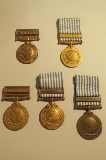 null France/ONU/COREE- Médailles français(2) et turques(3), lot de 5
