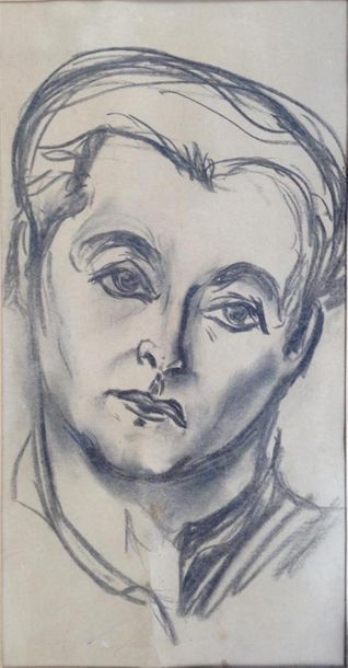 null Ecole moderne.
Portrait de jeune homme.
Fusain sur papier.
51 x 26 cm.
Inso...