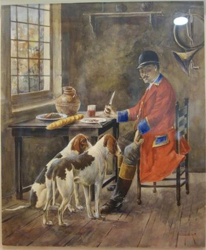 null François Joseph Girot (1873-1916)
"Veneur à table avec ses chiens"
Aquarelle...