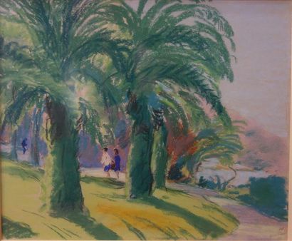 null Henri Franck (1877-1957)
"Promenade sur côte d'azur" 1927
Pastel sur papier
Signé...