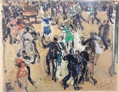 null Adrienne Lucie JOUCLARD (1882-1972).
Le bal.
Aquarelle et gouache sur papier...