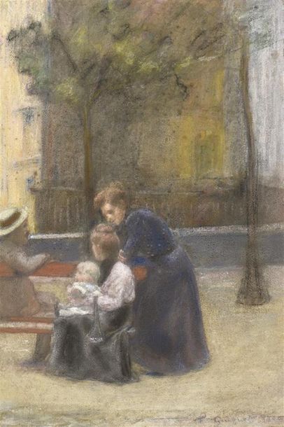 null François Joseph Guiguet (1860-1937)
"La discussion place Ravignan à Paris" 1900
Pastel...