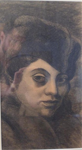null Jean Couty (1907-1991) 
"Portrait de femme" 1938
Fusain sur papier
signé et...