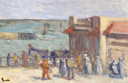 null Maximilien Luce (1858-1941) 
"Vue animée de la plage du Tréport" 1937
Huile...