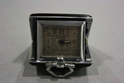 null M.PLOJOUX à Genève : Montre de poche en acier et laque noire, cadran rectangulaire...