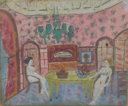 null Boris Bojnev (1898-1969)
Deux femmes nues dans un intérieur 
Huile sur carton,...