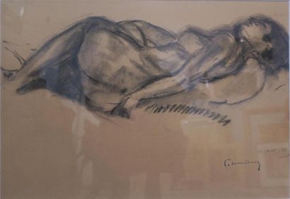 null Pierre Combet-Descombes (1885-1966)
Nu allongé, 1923 (?)
Fusain sur papier bistre
Cachet...