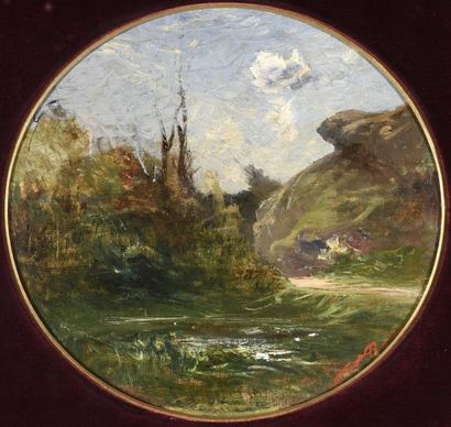 null François Auguste Ravier (1814-1895)
Paysage
Huile sur toile à vue ovale
Cachet...