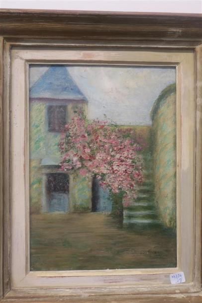 null Ecole française GUILLEMOR , deux huiles. "Paysage" et "cour de ferme", signées...