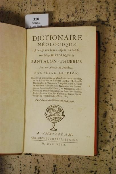 null DESFONTAINES (Pierre). DICTIONNAIRE NÉOLOGIQUE A L'USAGE DES BEAUX ESPRITS DE
CE...