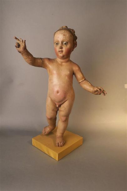 null Enfant Jésus bénissant, sculpture en bois polychrome, yeux en sulfure.
XVIIIème...