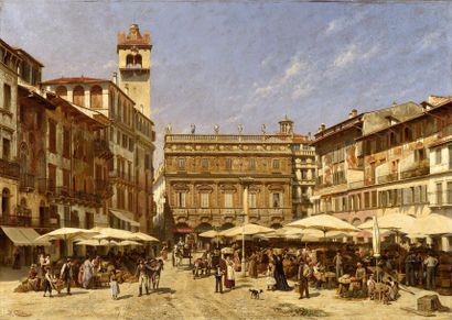 null Jacques-François Carabain (1834-1933).
La Piazza d'Erbe à Vérona, 1880.
Huile...