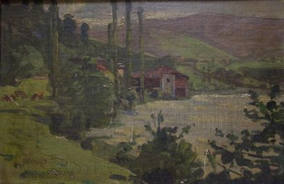 null Honoré Cavaroc (1846-1930).
Bord de lac. 
Huile sur toile collée sur carton.
Signé...