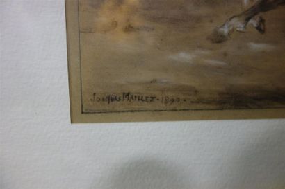 null Jacques Léonard Maillet (1823-1894).
Les amoureux à cheval, 1890.
Dessin, fusain,...