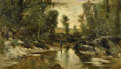 Adolphe Appian (1818-1898). Paysage à l'étang....