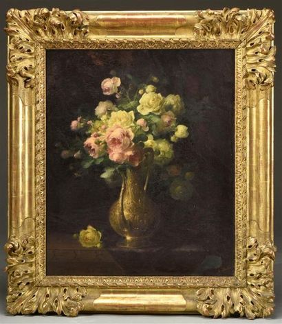 André Perrachon (1827-1909). Roses dans une...