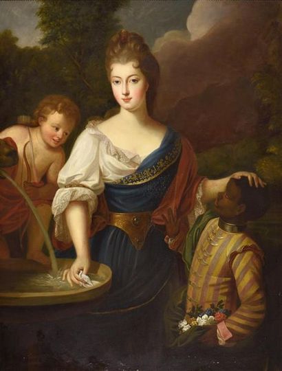  GOBERT Pierre (D'après). 1662 - 1744. Portrait de jeune femme à la fontaine avec...