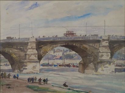Joannès Drevet (1854-1940). Pont. Aquarelle...