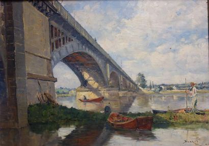 Edouard Ducros (1856 - 1936). Le pont métallique....
