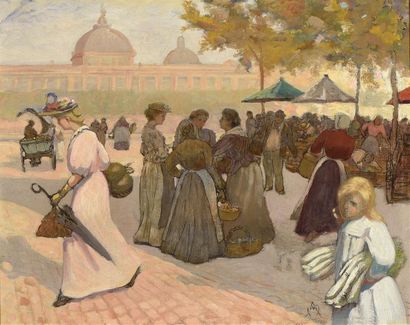 Auguste Morisot (1857-1951). Marché à Lyon,...