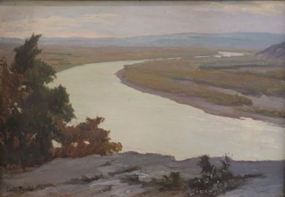 null Loys Joseh Prat (1879-1934).
Paysage avec une rivière, la Saône.
Huile sur toile.
Signé...