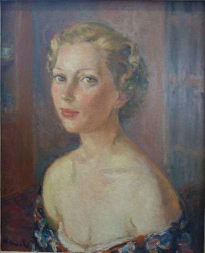 null Pierre Deval (1897-1993).
Portrait de femme. 
Huile sur carton.
Signé en bas...