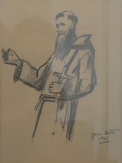 Jean Couty (1907-1991). Portrait de moine,1942....